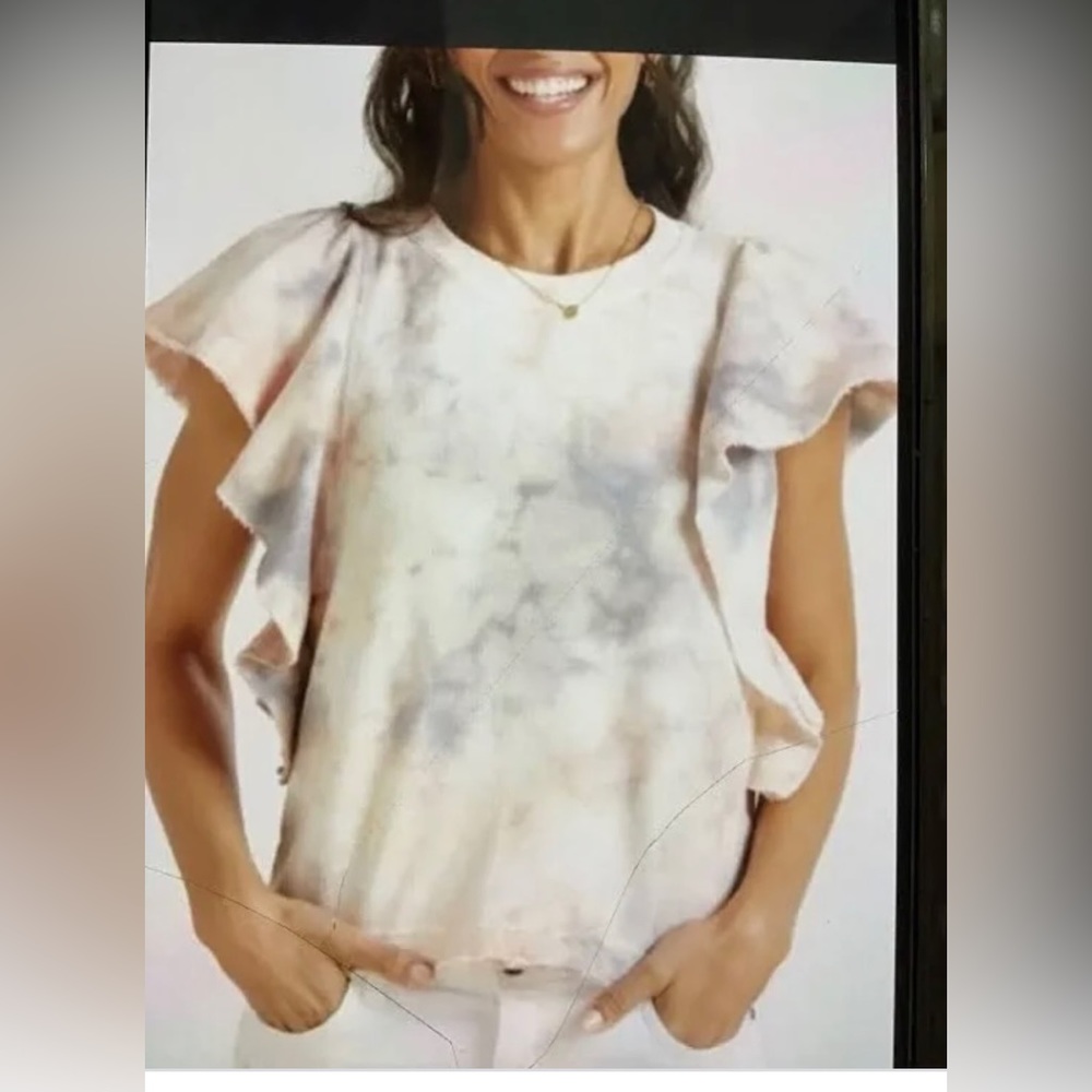Michael Stars Pink‎ Tiedye Flutter Sleeve Cotton Candy Top Size M Sweatshirt Tee